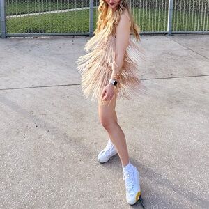 Lulu’s champagne sparkly fringe dress